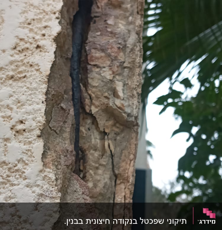 קיר סדוק עם ברזל חשוף